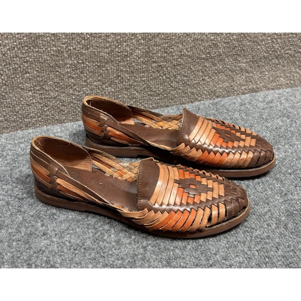 Espiritu Huarache Sandals Womens 9 Brown Leather Woven Shoes Slip On Mexico